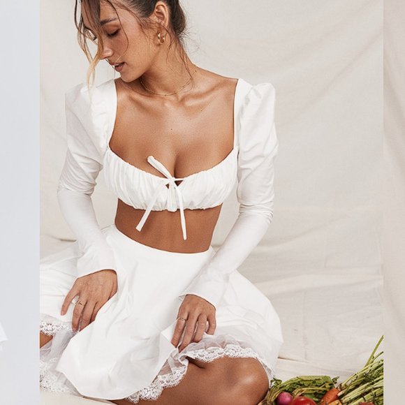 HOUSE OF CB 'Nahla' White Bow Mini Skirt NWOT - Picture 8 of 14